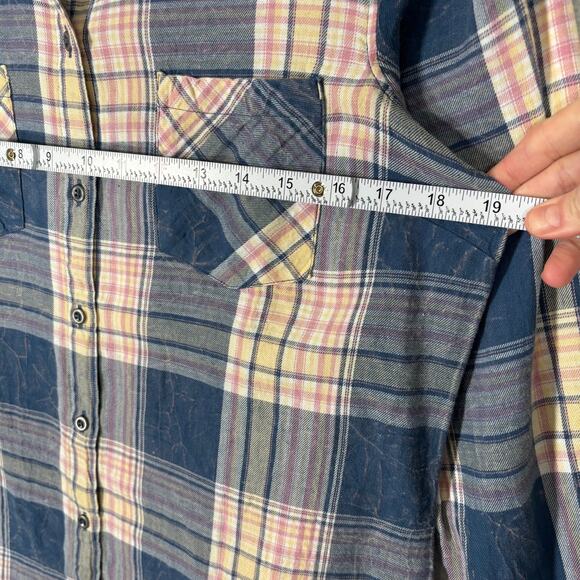 Natural Reflections Flannel Shirt Small Navy Pink Worn Faded GORP Hiking Camping - Picture 8 of 10